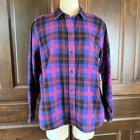 LL Bean Women's Flannel Shirt Plaid Relaxed Fit Long Sleeve Size L Regular - Picture 1 of 6